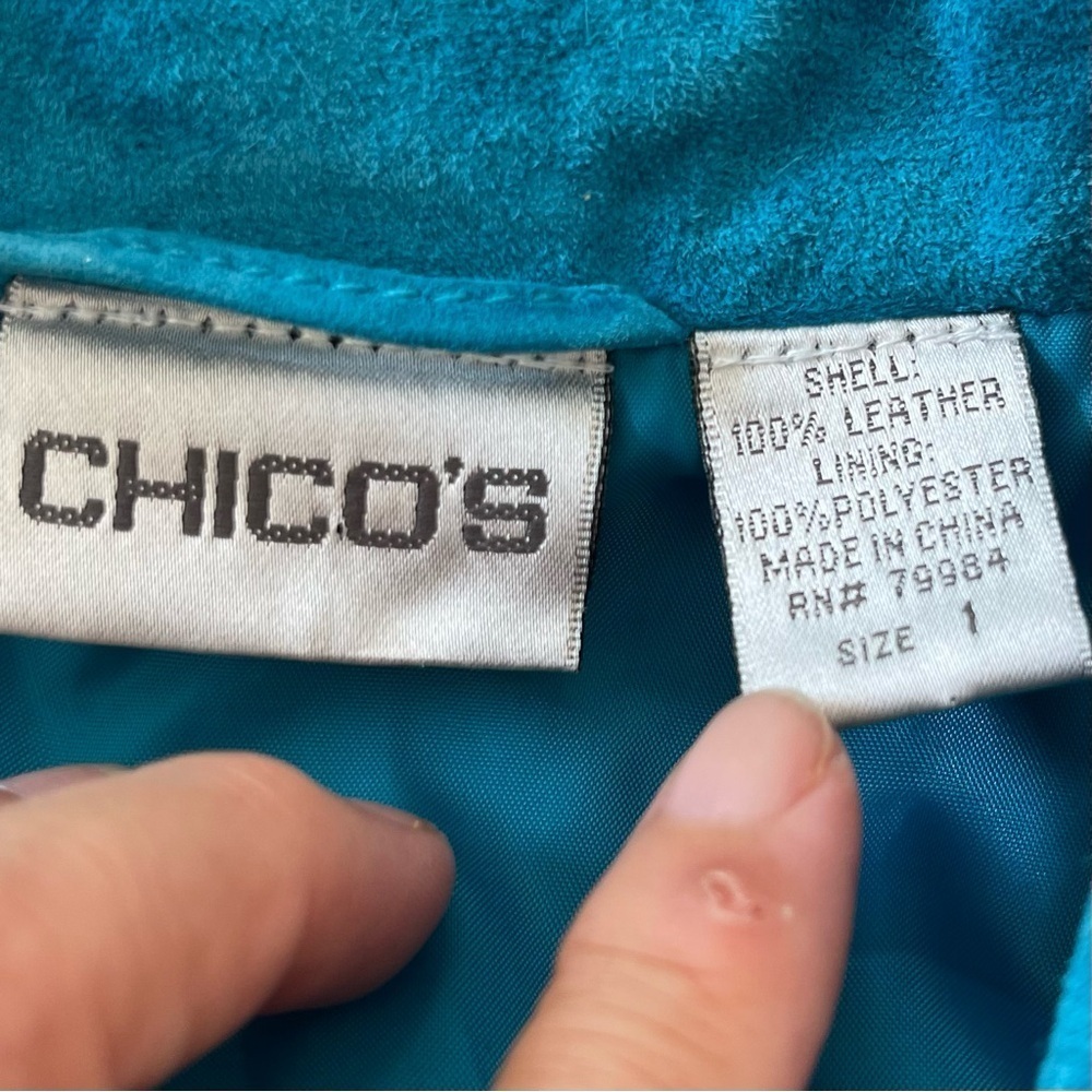 Chico's Leather Jacket Womens Medium Turquoise Western Cowgirl rodeo - Picture 3 of 10